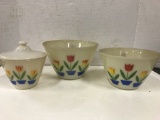 FIRE KING TULIP BOWLS & COVERED DISH