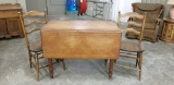 ANTIQUE DROP LEAF TABLE W/ TWO CHAIRS