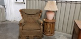 TWEED SWIVEL ROCKER, END TABLE & LAMP