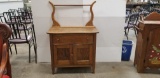 ANTIQUE OAK WASH STAND / DRY SINK WITH TOWEL BAR