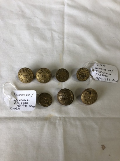LOT of (7) Railroad Jacket Buttons - Pre-1920