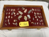 COLLECTION OF BIRD POINTS AND (6) LARGER ARROW HEADS WITH DISPLAY CASE