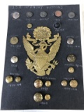 LOT of (20) U.S. Infantry Buttons on Display Card 1792-1902