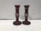 VINTAGE ETCHED GLASS RUBY RED CANDLESTICKS