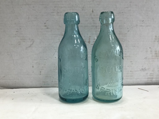 (2) ANTIQUE SAMUEL SODA SPRINGS BLOB TOP  BOTTLES