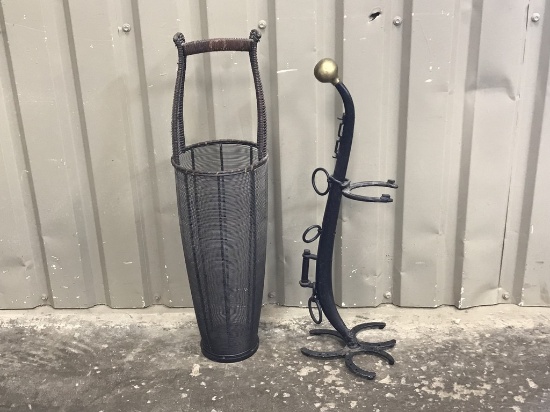 WIRE UMBRELLA STAND & WESTERN STYLE ASHTRAY STAND