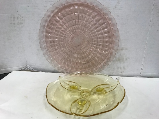 YELLOW FOOTED & PINK DEPRESSION GLASS DISHES