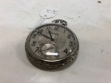 ELGIN 7 JEWEL SILVER TONE POCKET WATCH