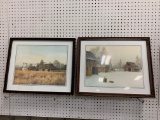 PAIR OF DECORATER FARM SCENE PRINTS