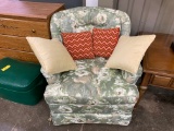 GREEN FLORAL UPHOLSTERED CHAIR - LIKE NEW