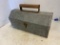 UNMARKED GALVANIZED TOOL BOX W/ WOOD HANDLE