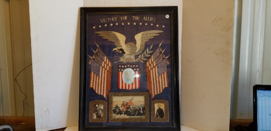 22" X 28" FRAMED PHOTO "VICTORY FOR THE ALLIES" WAR TAPESTRY