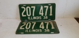 SET OF 1938 ILLINOIS LICENCE PLATES