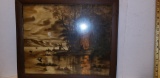 VINTAGE FRAMED WATERFOWEL / CAMPING  WATERCOLOR?