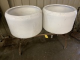 PAIR OF PORCELAIN OVER METAL WASH TUBS W/ HOME MADE STAND