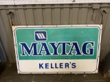 KELLER'S MAYTAG TIN 2 SIDED OUTDOOR HANGING SIGN W/ METAL FRAME