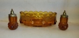 AMBER COINGLASS DISH & AMBER SALT / PEPPER SHAKERS