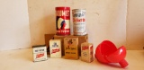 MISC. VINTAGE SPICE CANS / BOXES & POPCORN BALL MAKER