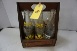 WOODEN PEPSI 6 PACK TOTE W/ ASSORTED VINTAGE BOTTLES