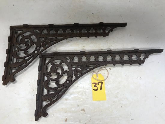 PR OF A.W. KOCH CO ADJUSTABLE & REVERSIBLE ORNATE IRON SHELF BRACKETS