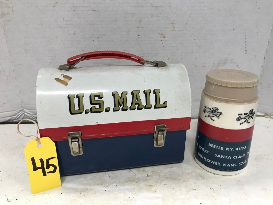 ALADDIN INDUSTRIES "US MAIL" TIN LUNCH BOX W/ THERMOS