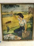 VINTAGE FRAMED FARM SCENE PRINT