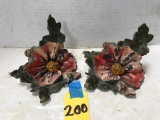 PAIR OF CAST IRON FLOWERS