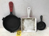 THE TANK WITH THE RED ROOF CAST IRON SKILLET ASH TRAY & OTHER SMALL SKILLETS