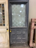 VICTORIAN PAINTED WOOD DOOR W/ ETCHED GLASS