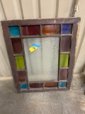 WOOD FRAMED SLAG GLASS WINDOW