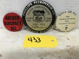 PHILIPPS  PETROLEUM POCKET MIRROR, ARHCER OIL POCKET HONE & ANOTHER MIRROR