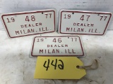 (3) 1977 MILAN, IL MINIATURE DEALER LICENSE PLATES