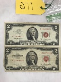 (2) $2.00 BILLS (1) 1953 RED SEAL (1) 1963 RED SEAL