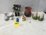ASSORTED VINTAGE SALT AND PEPPERS / POTTERY VASE / CERAMIC COORS PHARMACEUTICAL COOKING DISHES