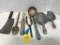 FLAT OF VINTAGE KICHEN UTENSILS & CURLING IRON