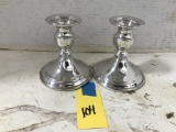 PAIR OF WEIGHTED PEWTER CANDLE STICKS