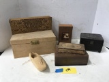 COLLECTION OF WOOD TRINKET & HANKIE BOXES