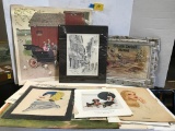 STACK OF VARIOUS PRINTS & RELATED ITEMS - NORMAN ROCKWELL & OTHERS