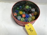 ASSORTED SHOOTER MARBLES W/TIN
