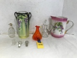 ASSORTED GLASS CRUETS FLORAL NIPPON VASE