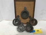(5) VINTAGE EGG STRAINERS W/ VARIOUS ADVERTISING