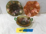 (3) CARNIVAL GLASS CANDY DISHES