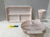 PINK PASTEL DIVIDED DISHES & FOOTED GLASS