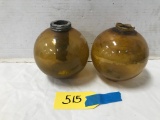 (2) AMBER GLASS LIGHTNING ROD BALLS