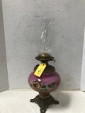 HAND PAINTED OIL HURRICANE LAMP W/O TOP GLOBE