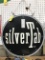 DOUBLE SIDED ROUND LEVIS SILVER TAB HANGING SIGN