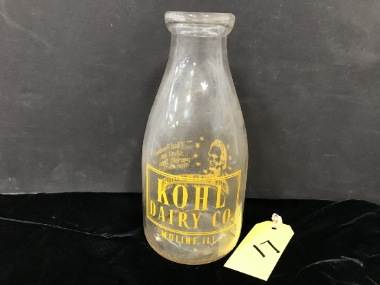 ONE QUART KOHL DAIRY CO MILK BOTTLE