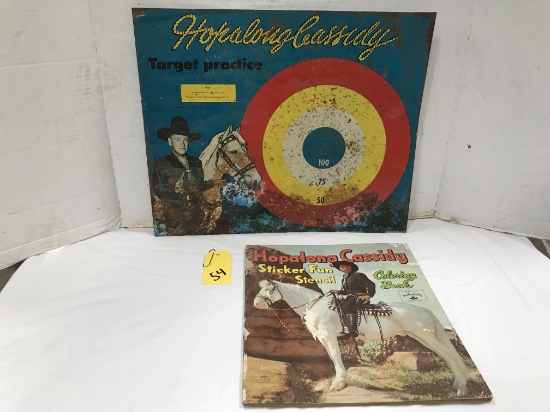 HOPALONG CASSIDY TARGET SIGN AND COLORING BOOK