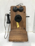 ANTIQUE OAK KELLOGG WALL TELEPHONE