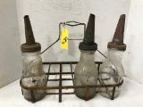 METAL 8 BOTTLE CARRIER W/ 3 OIL BOTTLES